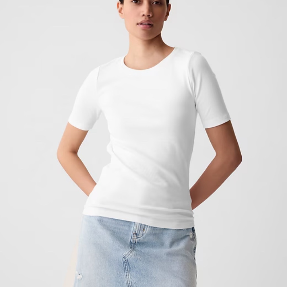 Gap White Cotton-Modal Stretch T-Shirt | XL | Crewneck